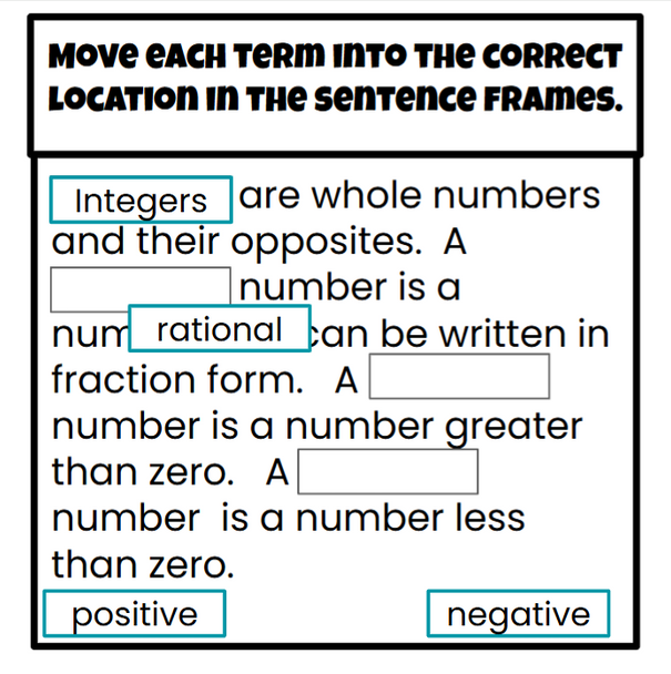 Integer Vocabulary - Digital and Printable