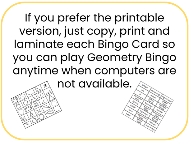 Geometry Bingo - Digital and Printable
