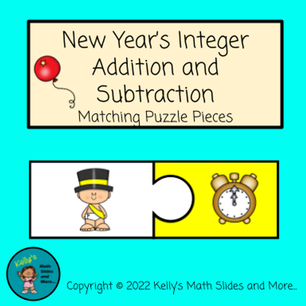 New Year's Integer Addition and Subtraction Matching Puzzle Pieces