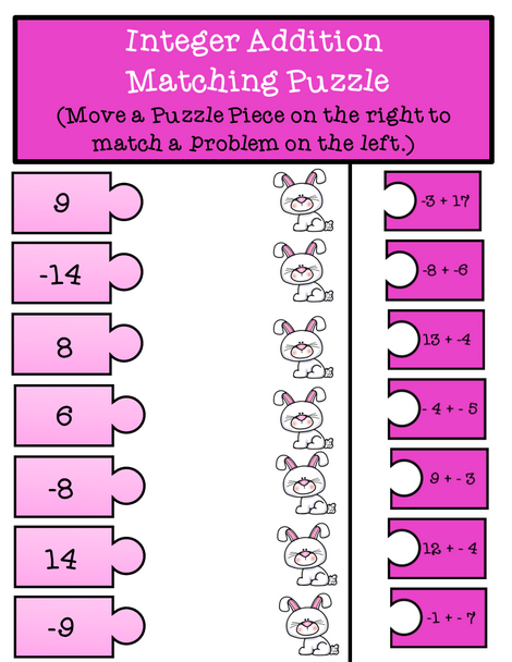 Easter Integer Addition and Subtraction Matching Puzzle Pieces