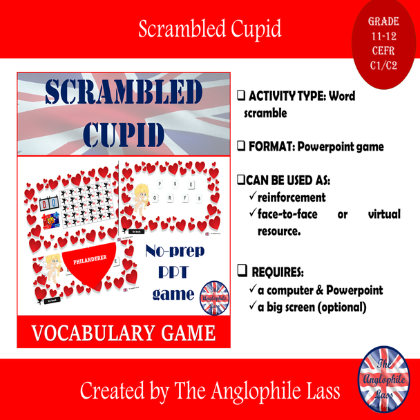 Valentine's day vocabulary game | Digital unscramble| Grade 11 - 12 | C1 - C2
