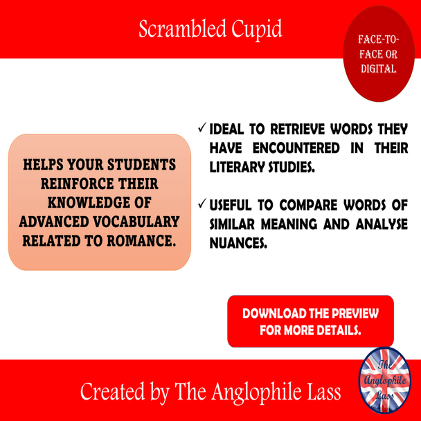 Valentine's day vocabulary game | Digital unscramble| Grade 11 - 12 | C1 - C2