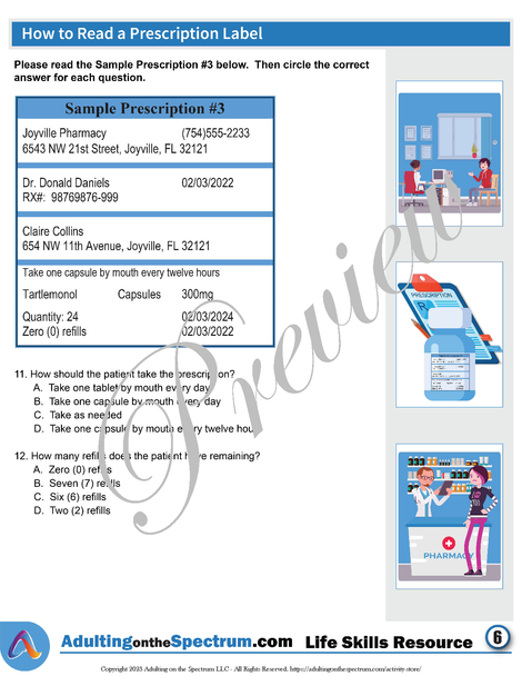 Essential Life Skills Activity for Teens and Adults - How to Read a Prescription Label 