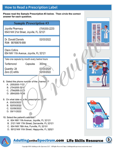 Essential Life Skills Activity for Teens and Adults - How to Read a Prescription Label 