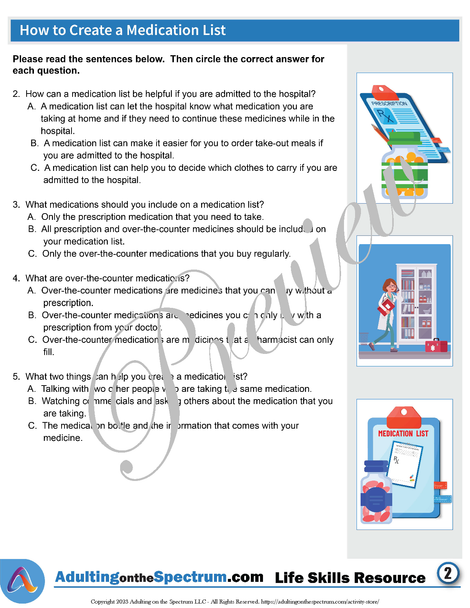 Essential Life Skills Activity for Teens and Adults -  How to Create a Medication List 