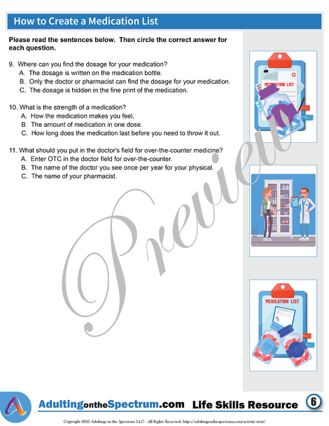 Essential Life Skills Activity for Teens and Adults -  How to Create a Medication List 