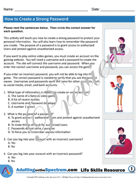 Essential Life Skills Activity for Teens and Adults - How to Create a Secure Password 