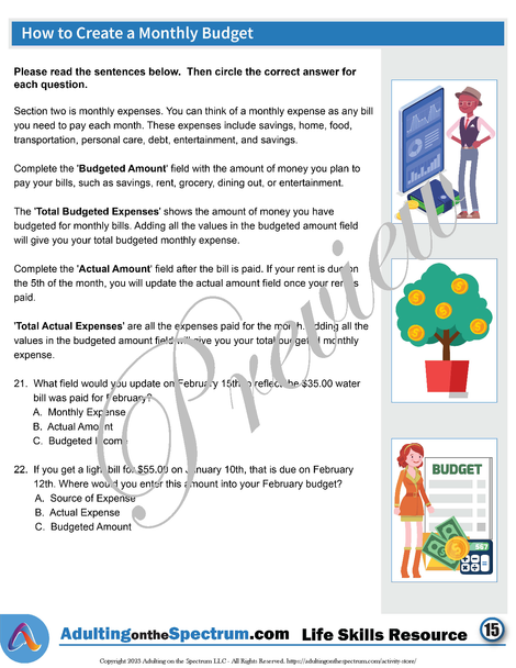 Essential Life Skills Activity for Teens and Adults - How to Create a Monthly Budget 