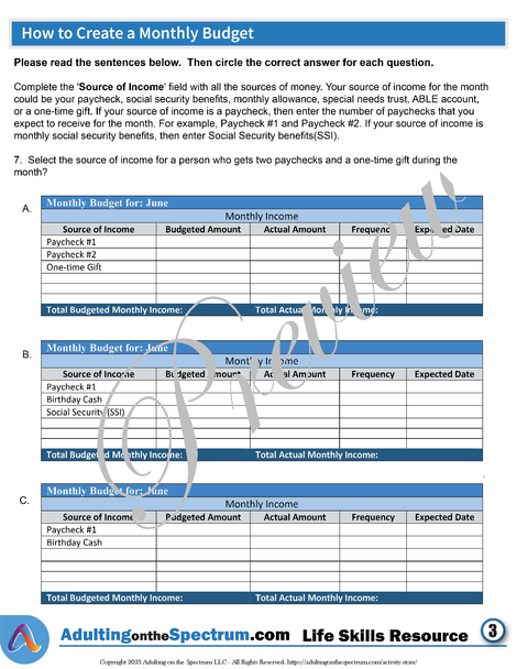 Essential Life Skills Activity for Teens and Adults - How to Create a Monthly Budget 