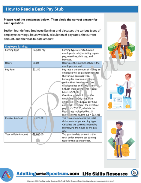 Practical Employment Skills Activity for Teens - How to Read a Basic Pay Stub