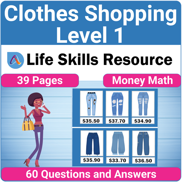 Functional Money Math Life Skills Worksheets - Level 1 Clothes Shopping 