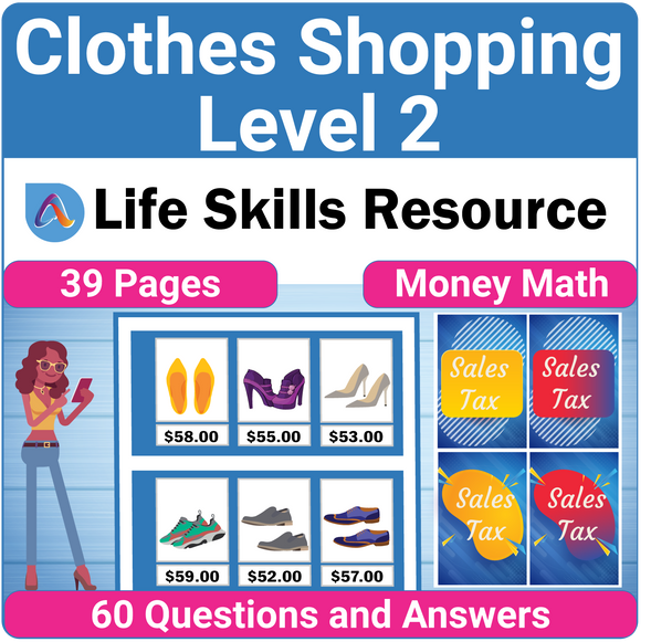 Functional Money Math Life Skills Worksheets - Level 2 Clothes Shopping