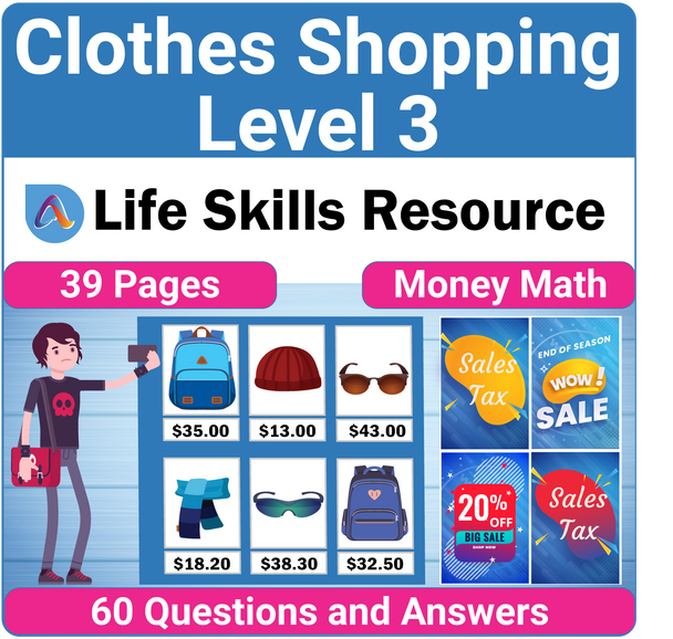 Functional Money Math Life Skills Worksheets - Level 3 Clothes Shopping