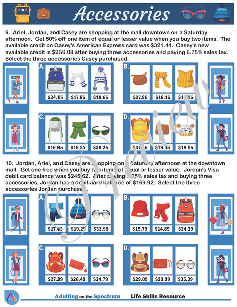 Functional Money Math Life Skills Worksheets - Level 4 Clothes Shopping