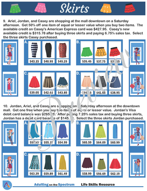 Functional Money Math Life Skills Worksheets - Level 4 Clothes Shopping