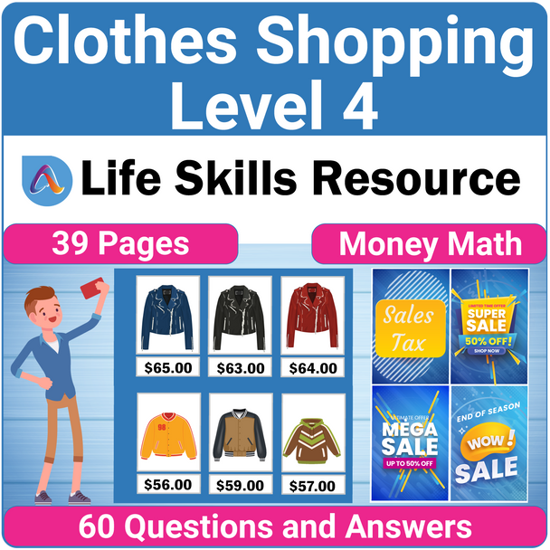 Functional Money Math Life Skills Worksheets - Level 4 Clothes Shopping