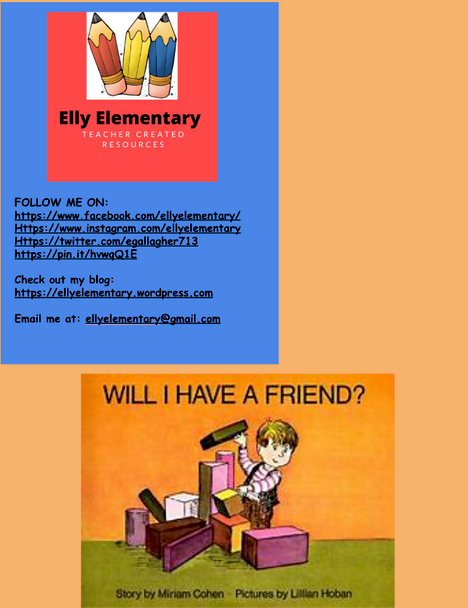 WILL I HAVE A FRIEND? BY MIRIAM COHEN READING LESSONS & ACTIVITIES UNIT