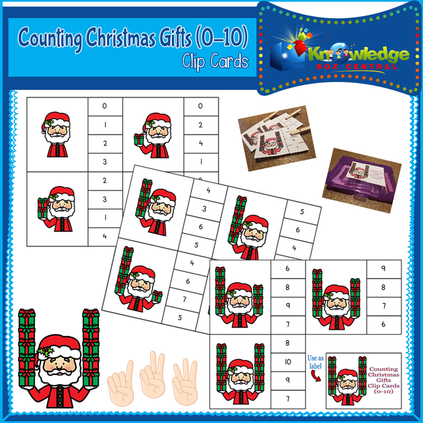Counting Christmas Gifts Clip Cards (0-10) 
