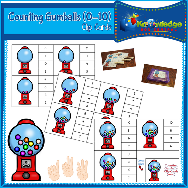 Counting Gumballs Clip Cards (0-10) 