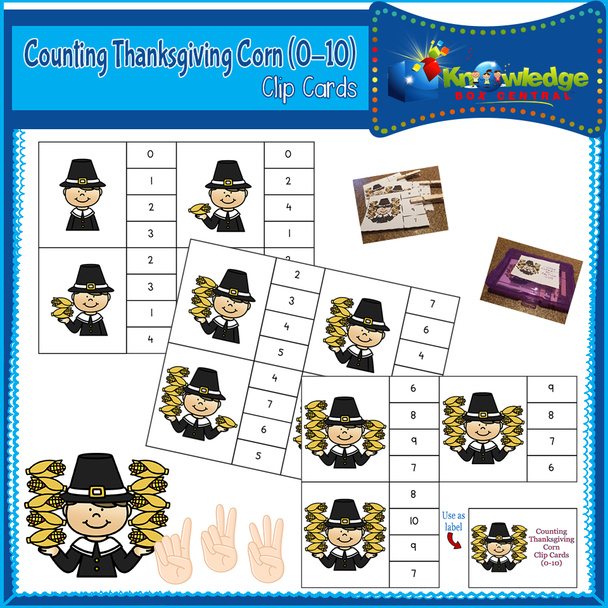 Counting Thanksgiving Corn Clip Cards (0 - 10) 