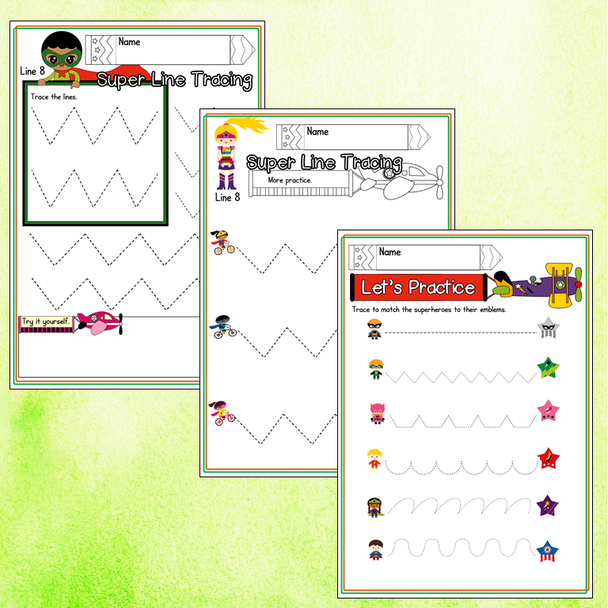 Pre-K | Pre-School Superhero Tracing, Writing and Pencil Control Practice