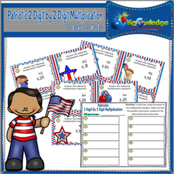 Patriotic 2 Digit By 2 Digit Multiplication Task Cards With Response Sheet & Answer Key 