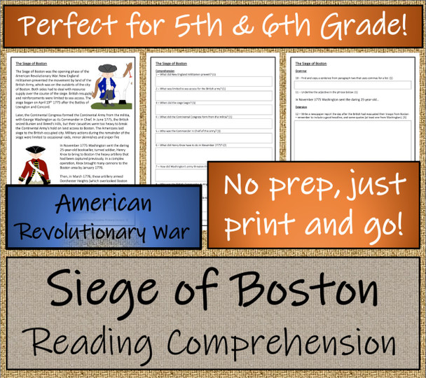 Siege of Boston Close Reading Activity 5th Grade & 6th Grade