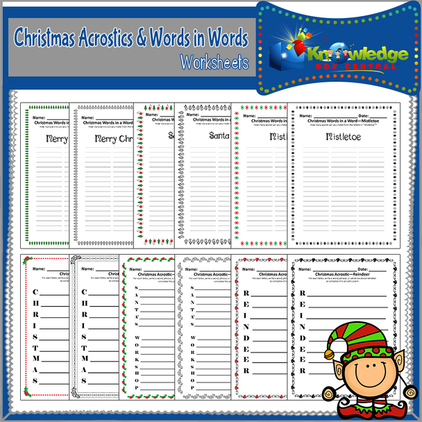 Christmas Acrostics and Words in Words Worksheets 