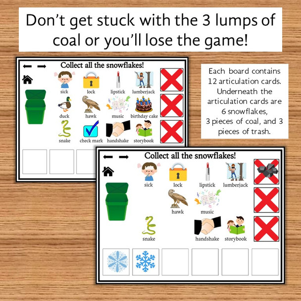 Winter Articulation Game:  Collect the Snowflakes - early developing sounds BOOM Card™