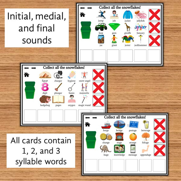 Winter Articulation Game:  Collect the Snowflakes - late developing sounds BOOM Card™