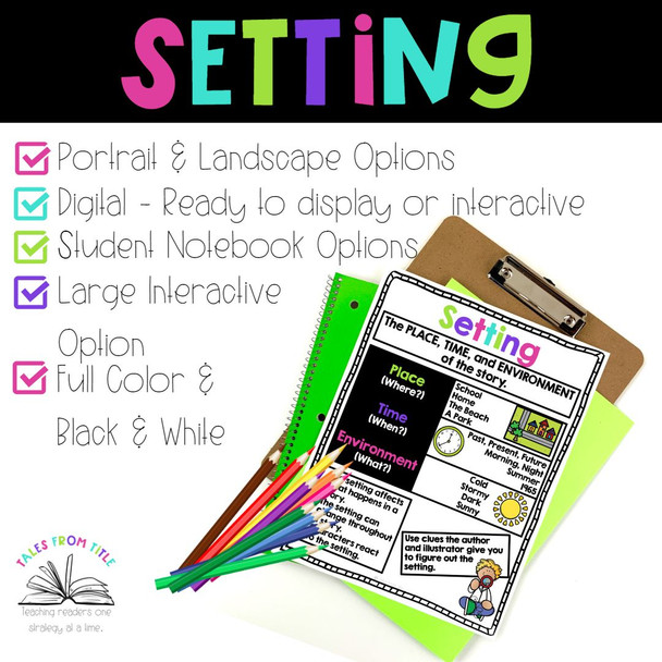 Fiction Anchor Charts and Interactive Notebook Pages: Setting