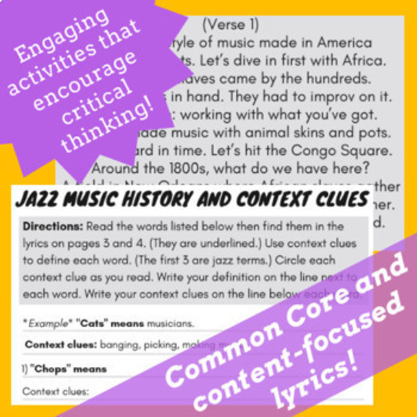 Black History Month Reading Passage Activities for Jazz History with Rap Songs