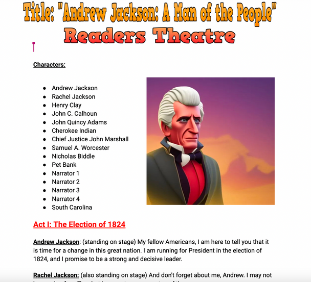 Andrew Jackson:  Man of the People Readers Theatre