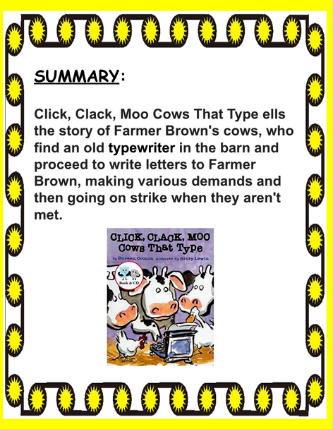 CLICK, CLACK, MOO COWS THAT TYPE BY DOREEN CRONIN READING LESSONS & ACTIVITIES