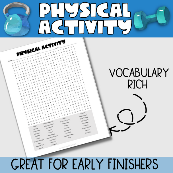 Physical Activity Word Search Puzzle