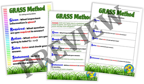 GRASS/GRASP Solving Word Problems Method/Strategy