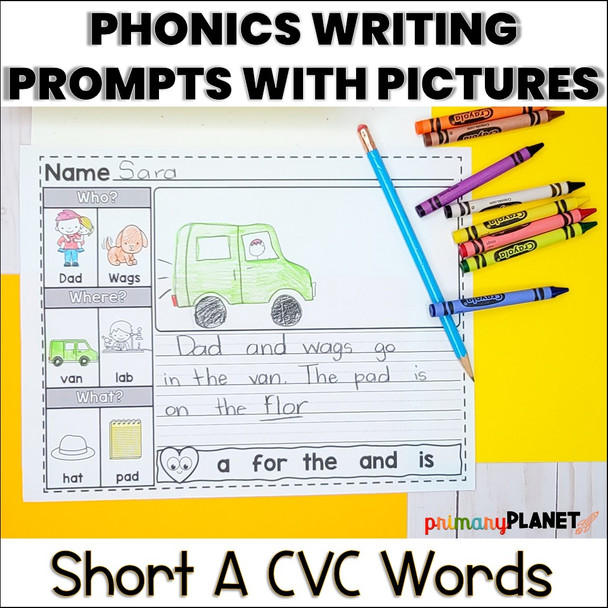 Short A CVC Words Phonics Writing Prompts with Pictures