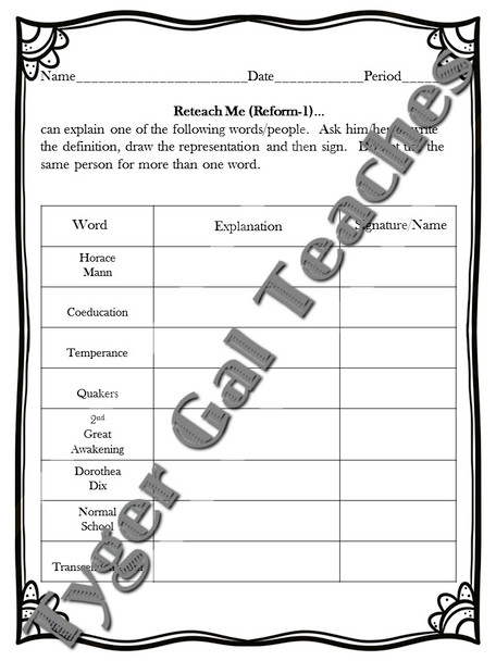 Reteach Me - Reformers and Reform Movements