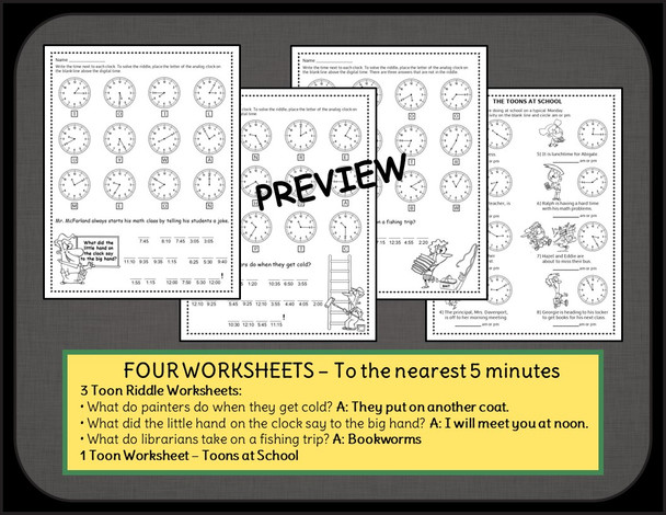 Telling Time to the Nearest 5 Minutes Game and Worksheets