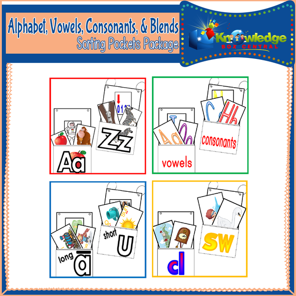 Alphabet, Vowels, Consonants, & Blends Sorting Pockets Package 