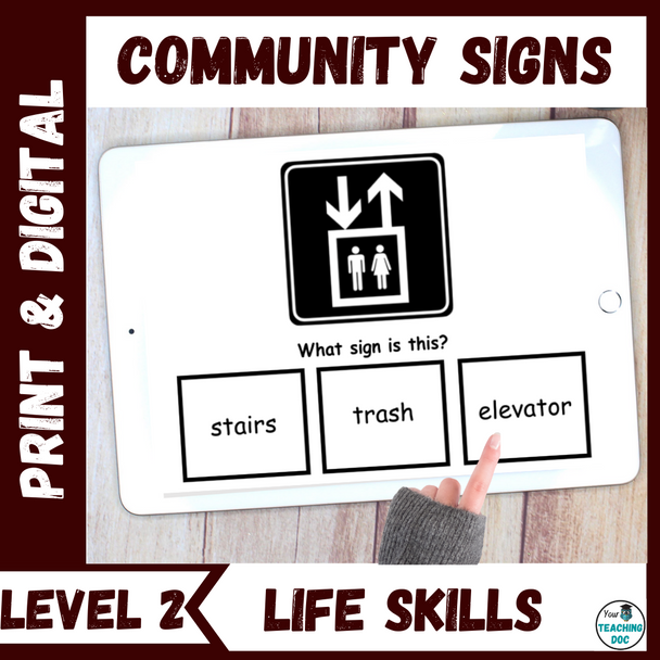 Community Signs Functional Life Skills Literacy PLUS Task Cards Level 2