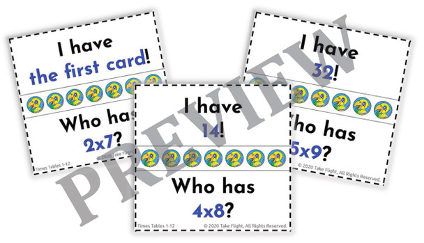 I Have... Who Has? Times Tables Multiplication Facts 1-12