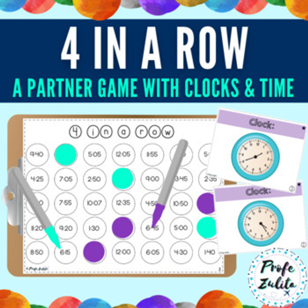 4 in a row | Review game to practice time and clocks