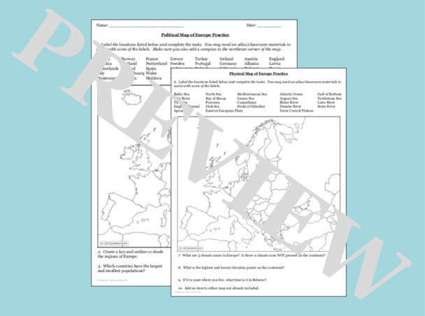 European Geography Map Activity