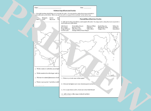 East Asia Geography Map Activity