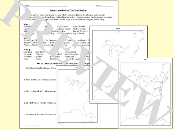 The French and Indian War Map Activity