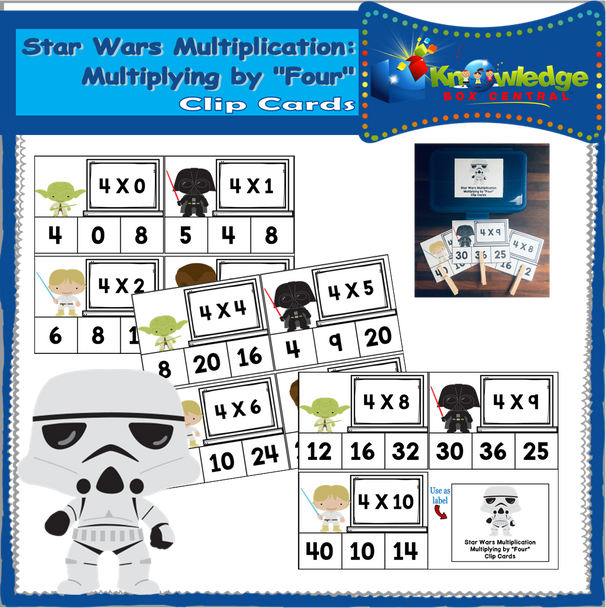 Star Wars Multiplication: Multiplying By FOUR Clip Cards 
