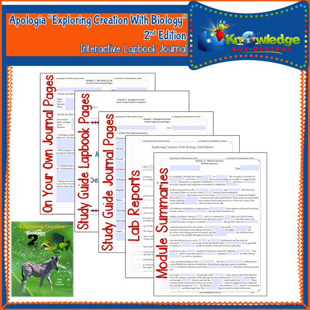 Apologia Exploring Creation With Biology 2nd Ed INTERACTIVE Lapbook Journal 