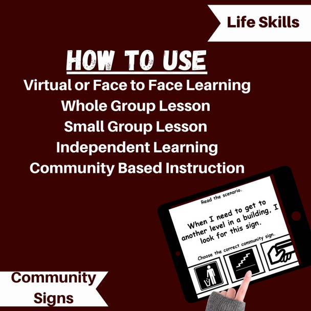Community Signs Functional Life Skills Literacy PLUS Task Cards Level 3