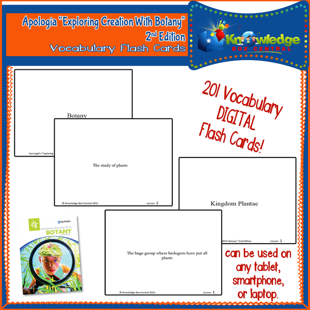 Apologia Exploring Creation With Botany 2nd Edition Vocabulary Word Flash Cards - TABLET VERSION